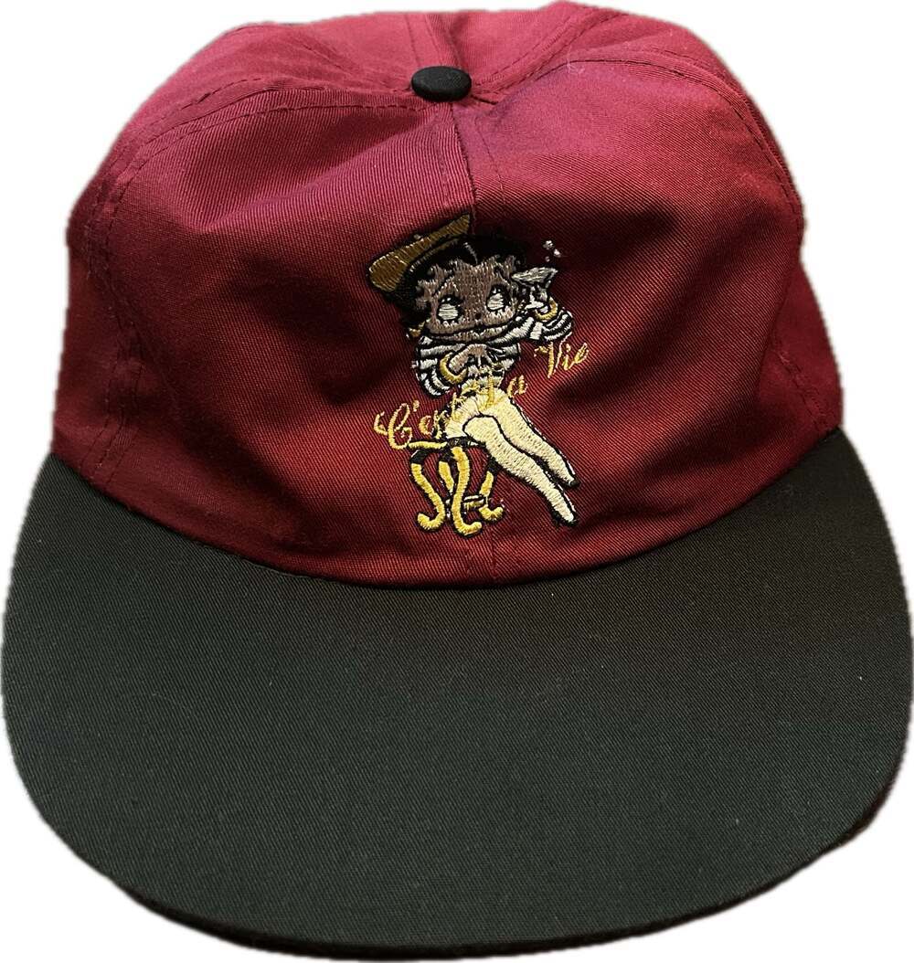 Vintage 90s Betty Boop C'est La Vie Maroon & Black Embroidered Baseball Hat EUC